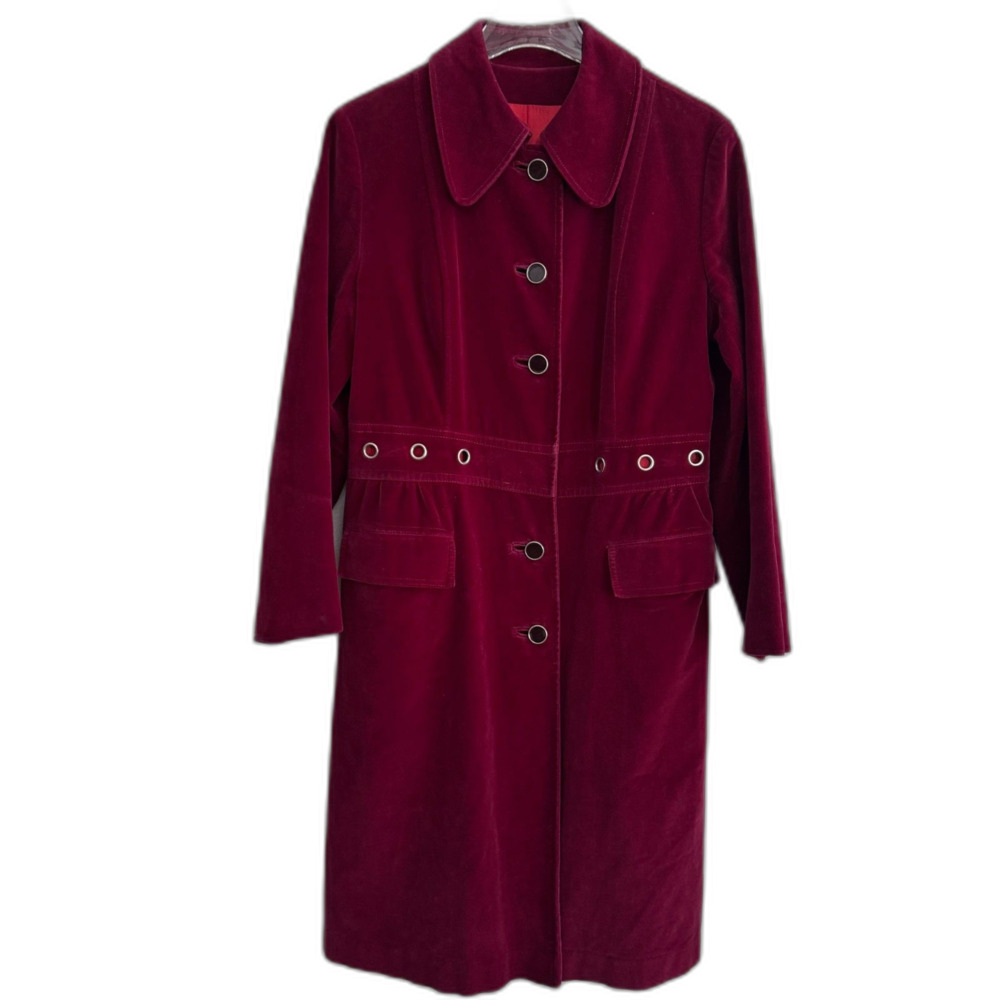 Vintage Velvet Opera Coat Burgundy Red Women's 14 Whimsigoth Victorian Gothic 70